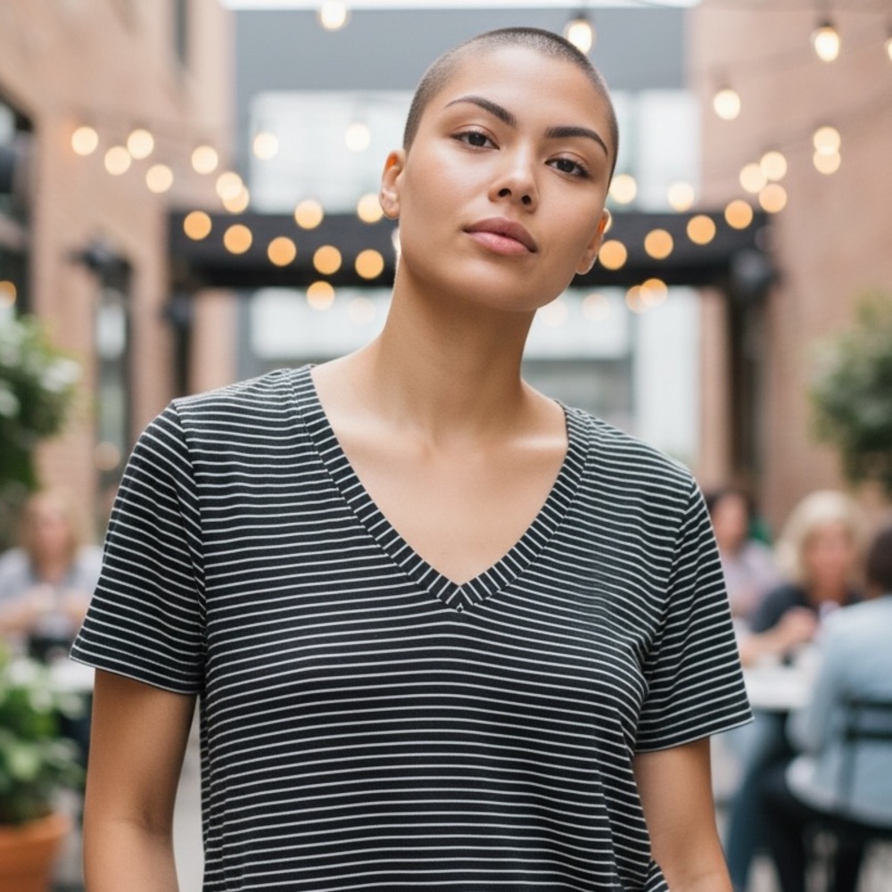 Lululemon Navy Striped V Neck Ladies Short Sleeve top